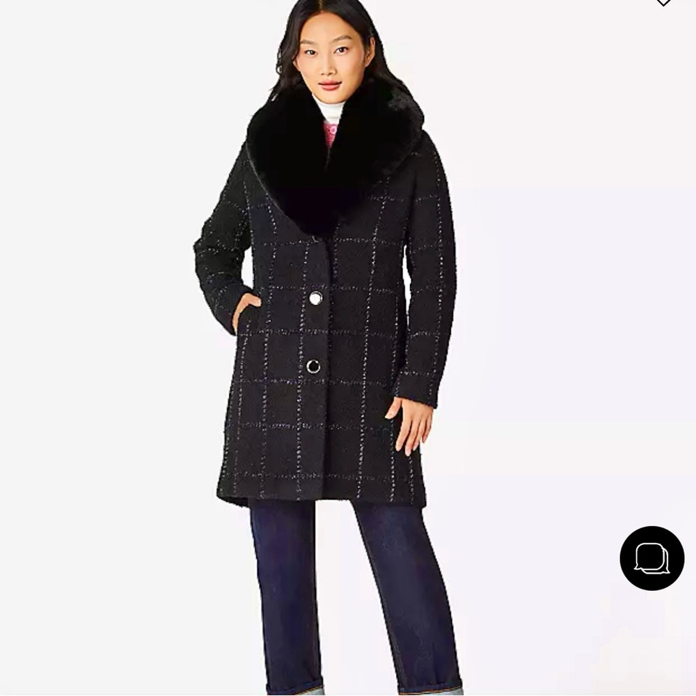 kate spade ♠️- Lurex Plaid Wool Coat, “Black”, Size Medium
